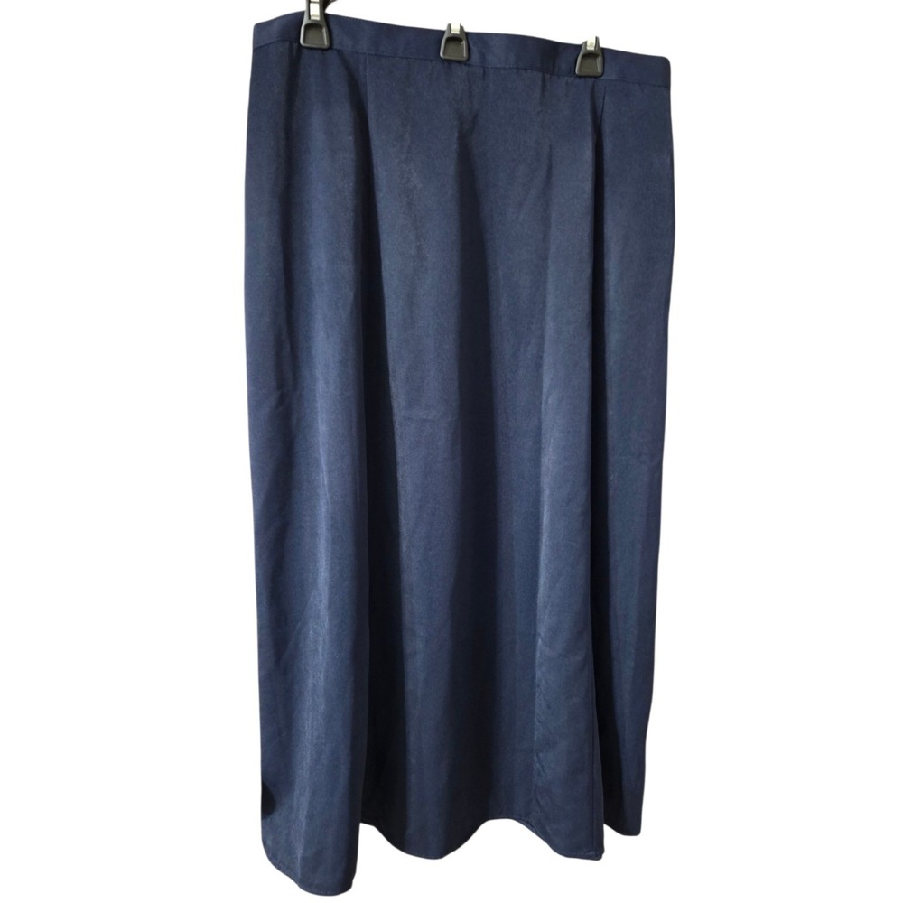 Vintage Navy Blue Silky Dressy Maxi Skirt 14/16 Elastic Waist Studio C